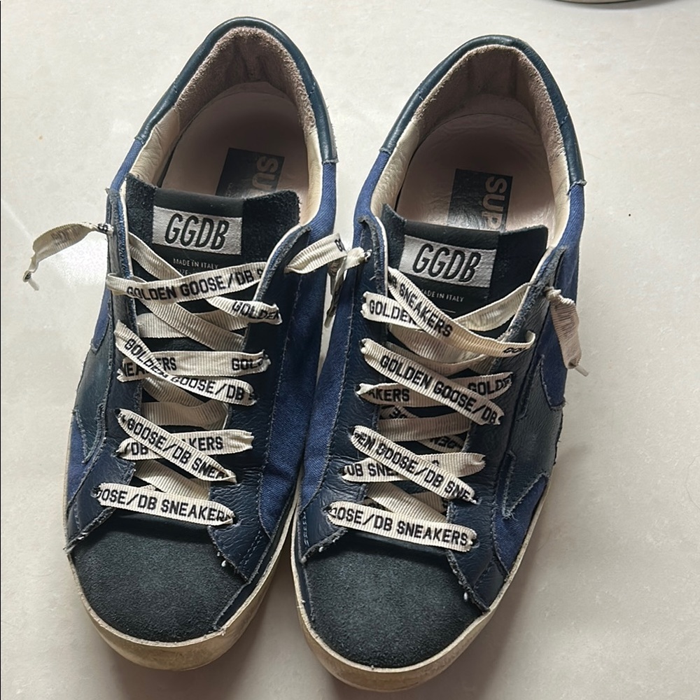 Golden Goose Navy and Cream Sneakers